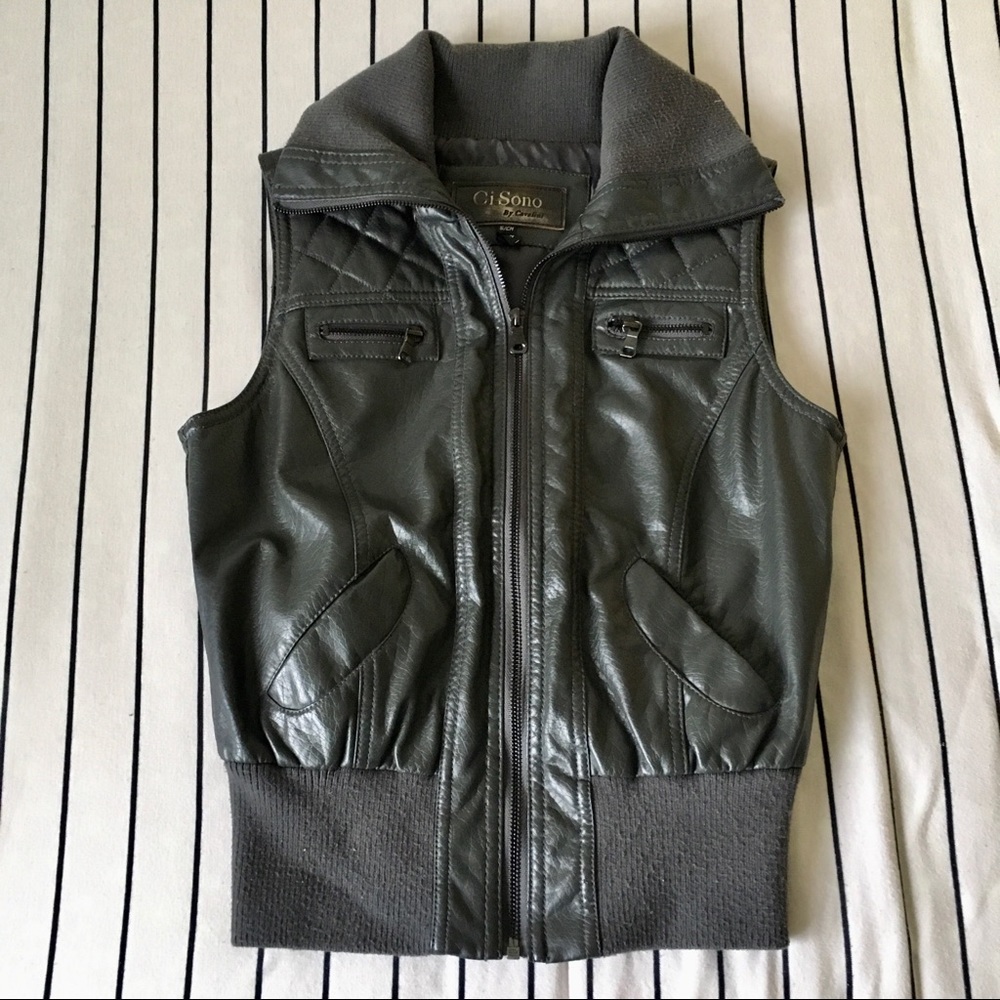 Motorcycle Biker Style Women's Grey Leather Jacket Vest - Ci Sono (Size S)